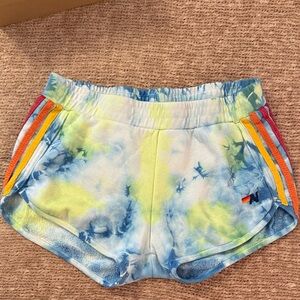 Aviator Nation Blue and Yellow Tie-Dye Shorts